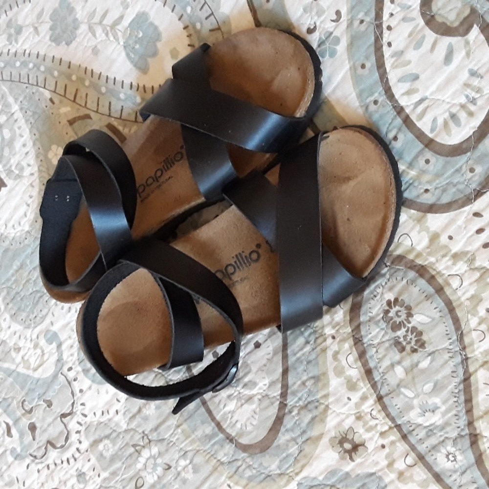 Papillio Birkenstock black ankle wrap sandal 39